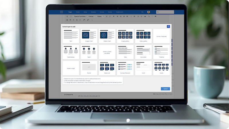 Our Event Page Builder is a powerful tool that allows you to create unique pages for your events. Create, customize, and share information about the program, speakers, and schedule &mdash; all without writing a single line of code. ✓ Block based page builder &mdash; no coding required ✓ Mobile-responsive templates for any event type ✓ Integrated registration, ticketing, and payments ✓ Real-time content updates and multi-language support 		Get Started Free >>