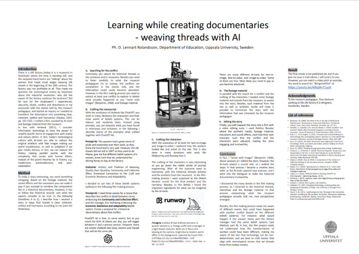 Learning while creating documentaries - weaving threads with AI