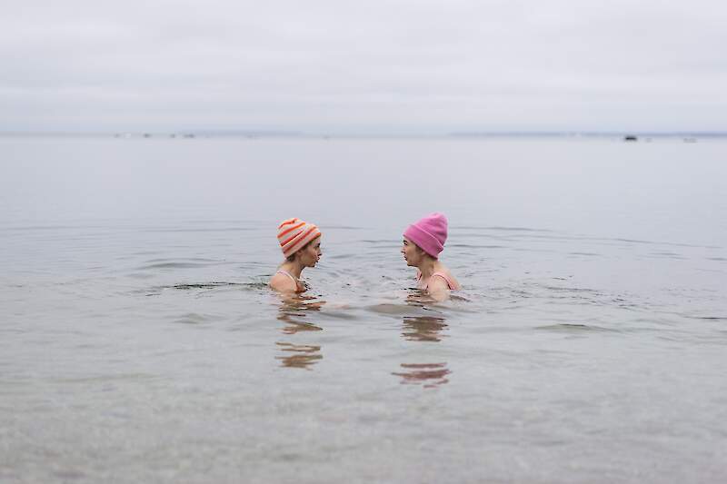 Cold water swimming in a sea with the warmth of a tent sauna